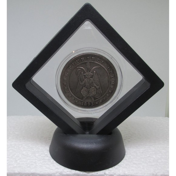 Framed with display stand, Hobo Nickel 1893 Morgan Dollar Devil Satan Lu… - Picture 1 of 4